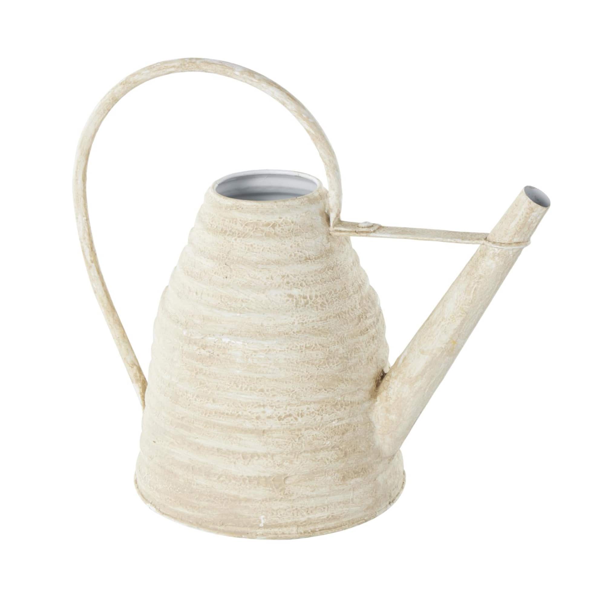 14" Cream Metal Beehive Shaped Watering Can Planter